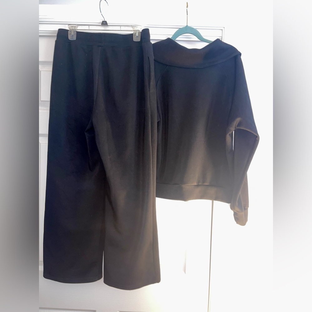 Anrabess Two Piece Sweatsuit, Lounge/Travel Set Black Large Quarter Zip Top - Picture 11 of 13